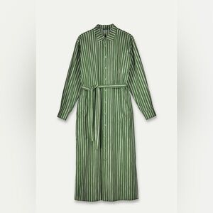 MARIMEKKO green white stripe cotton oversized maxi shirt dress pockets belted